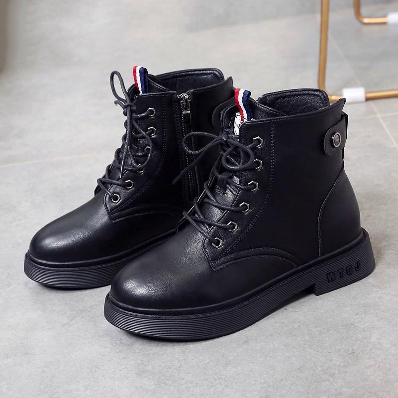 Boot nữ cổ ngắn đế trệt cột dây màu đen HIỆN ĐẠI GBN3201