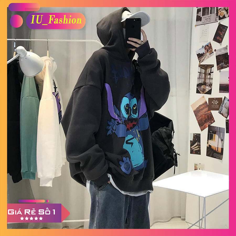 [HCM]Áo Hoodie Nam Nữ Form Rộng Chất Liệu Nỉ Ngoại Mềm Mịn in Hình Stitch Siêu Cute.Tp