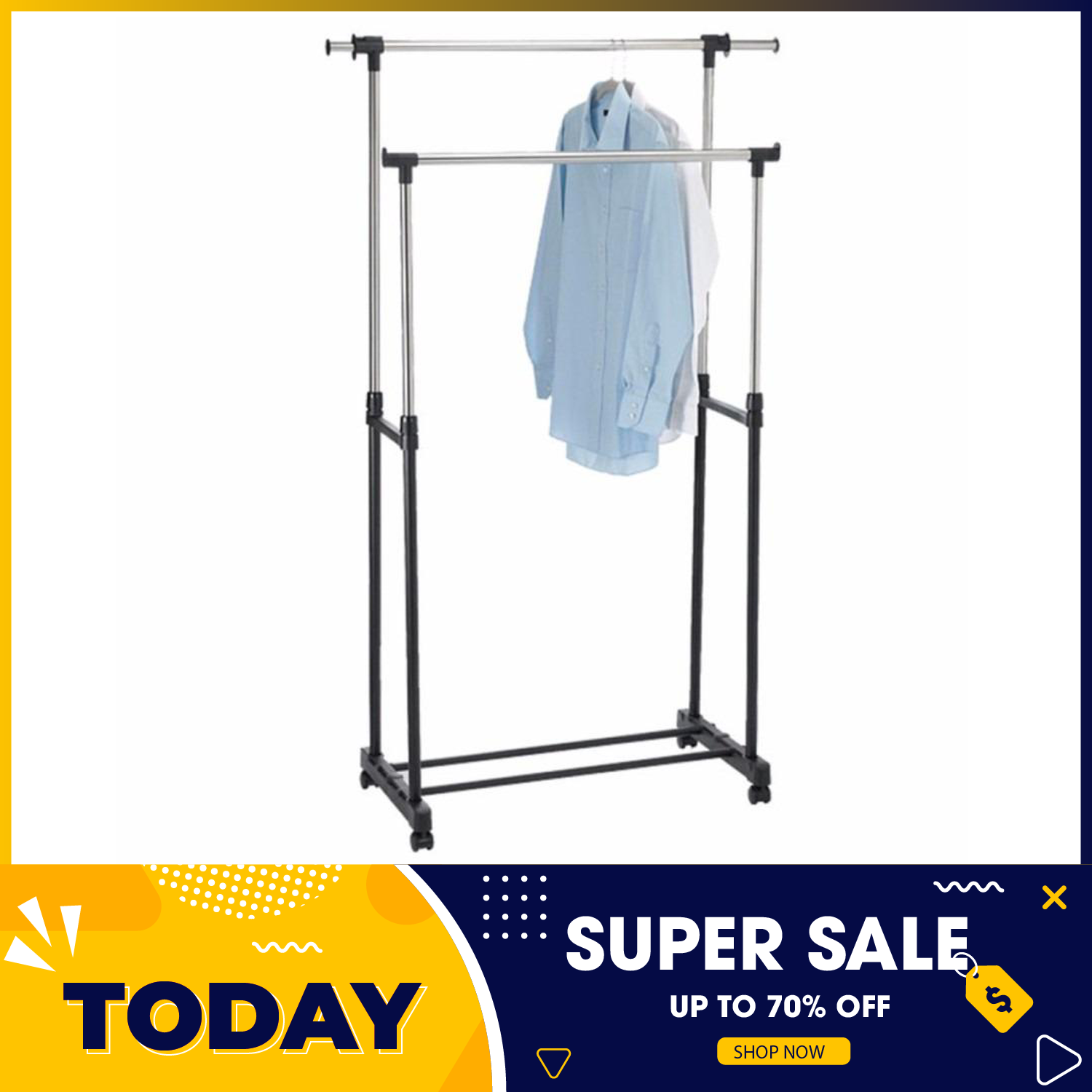 Giá phơi quần áo - Sào phơi inox chắc chắn treo quần áo, cây phơi đồ inox, Sào Phơi Đồ, Giá Treo Quần Áo Bằng Inox. Giàn Phơi Đồ Quần Áo Sào phơi inox chắc chắn 2 tầng có bánh xe di chuyển