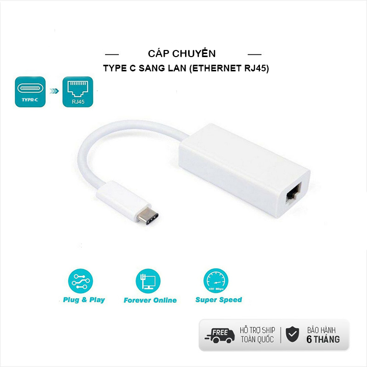 Cáp chuyển usb type c sang lan 10/100 mbps