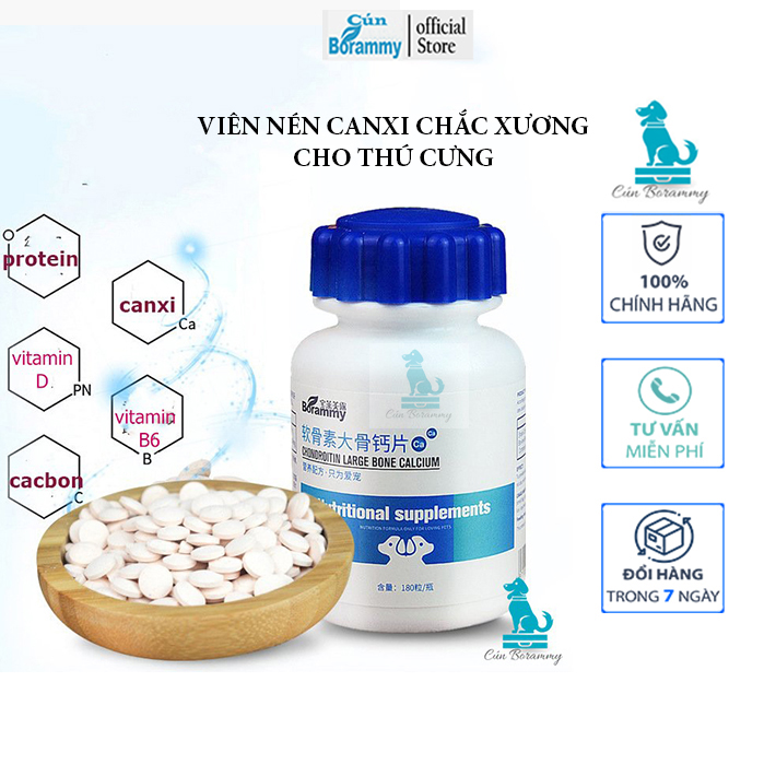 Canxi cho chó BORAMMY hỗ trợ chắc xương calcium vitamin - Canxi cho mèo bổ sung các chất dinh dưỡng thiết yếu cho chó mèo bị hạ bàn sập bàn cong chân liệt thiếu canxi trầm trọng 180v