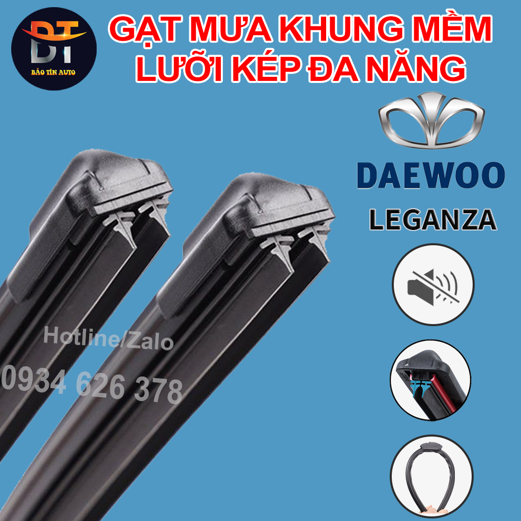 Bộ gạt mưa lưỡi kép cao cấp DAEWOO LEGANZA thanh cần gạt nước mưa 2 lưỡi khung mềm đa năng, gạt kính ô tô, thanh chổi gạt mưa xe oto DAEWOO LEGANZA, lá lúa gạt mưa, cần lưỡi gạt nước kính oto xe hơi