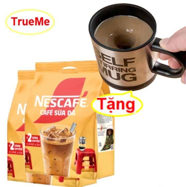 Tặng Ly khuấy tự động Combo x2 túi Nescafe sữa đá 25gói x 24g túi - Ca phe rang xay hoa tan - cafe sữa đá - nescafe do - coffee - ca phe 3in1 - café 3in1 - ca phe hoa tan - café pha san - nessua25 trueme truemenews LazadaTrueMe