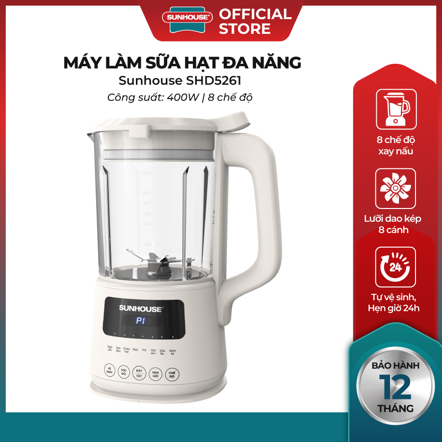 Máy làm sữa hạt đa năng sunhouse shd5261 - đa dạng chức năng 8 trong 1 - lưỡi dao kép 8 cánh xay cực nhuyễn công suất mạnh - cối thủy tinh an toàn - bảo hành 12 tháng