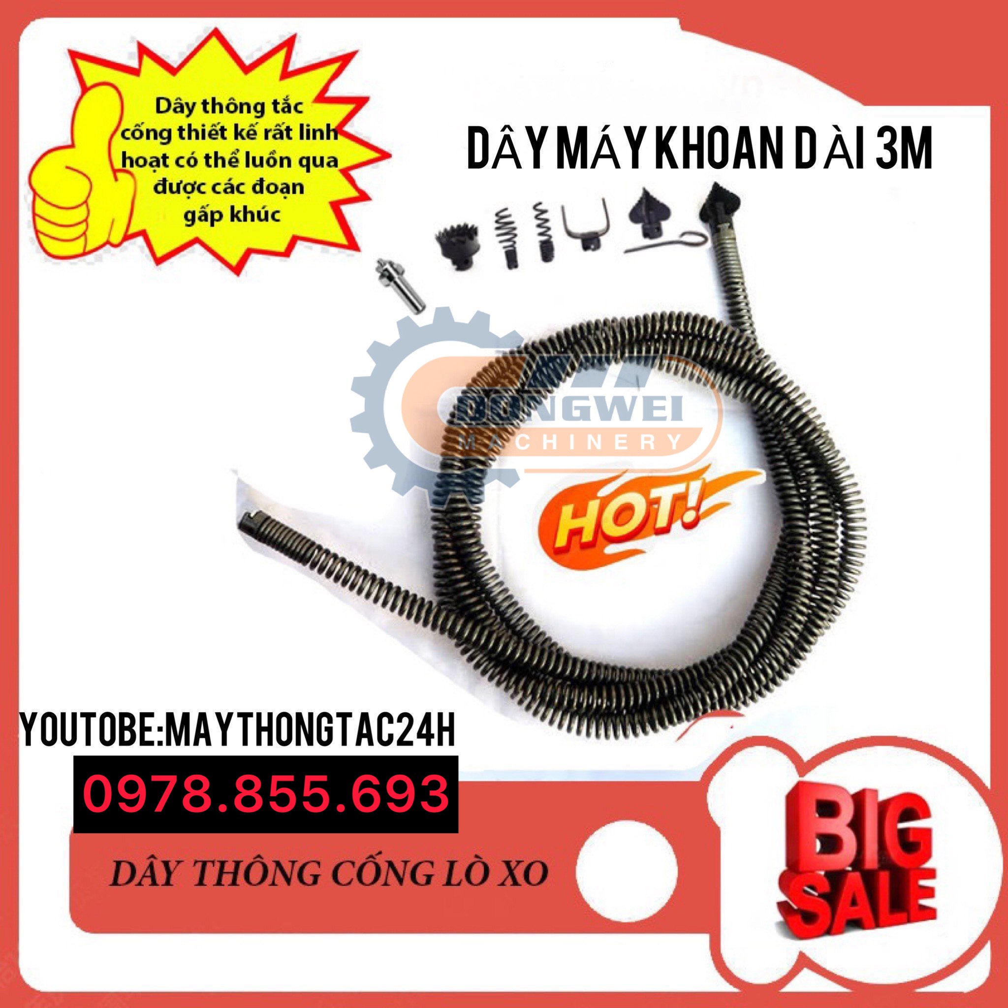 Dây thông tắc cống dùng máy khoan dài 3m