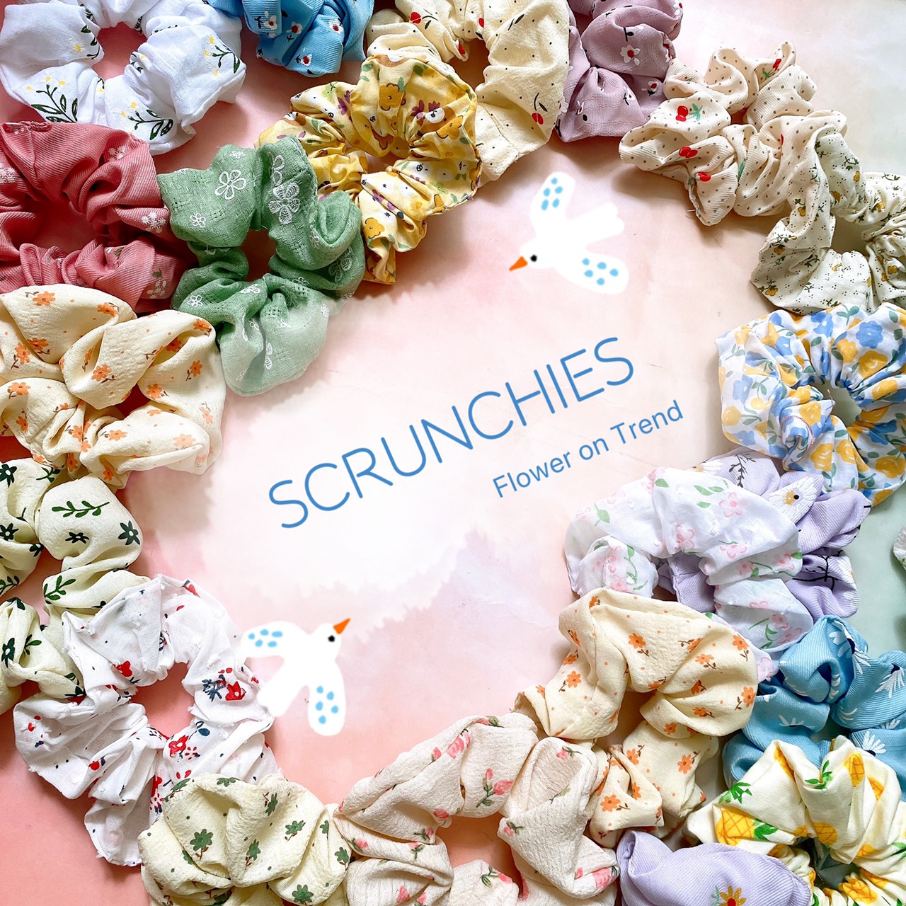 SCRUNCHIES HOA LỤA CÚC CHÙM M 33- CỘT TÓC VẢI THỜI TRANG NỮ GIÁ RẺ