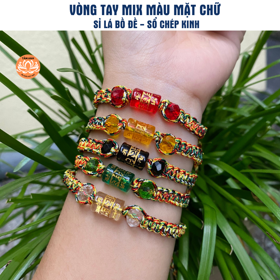 Vòng tay chỉ mix màu và đá may mắn, lu chữ kinh phật