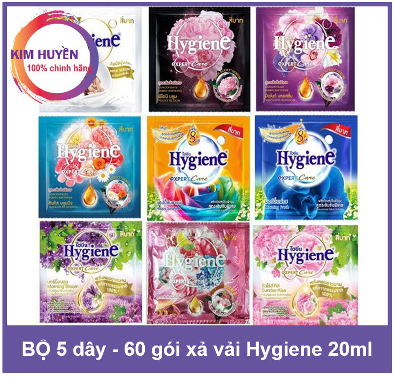 Combo 5 dây 12 gói/dây xả vải đậm đặc Hygiene 20ml/gói Thái Lan đủ màu