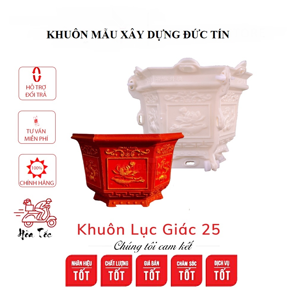 Khuôn chậu bonsai Lục giác 25cm, có lòng trong, thi công dễ dàng