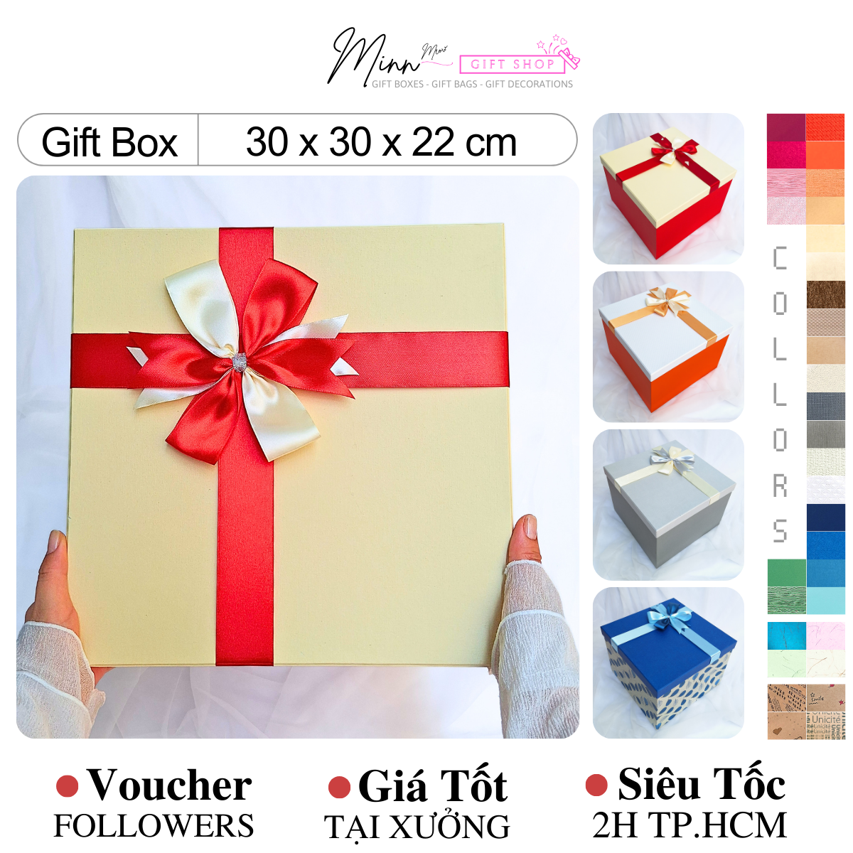 Hộp quà 30 x 30 x 22 cm | v103 minn meow - hộp vuông cao cấp sang trọng đựng quà tặng có hạt xốp giấy rơm