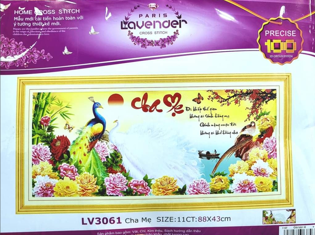 Tranh thêu chữ thập cha mẹ công hoa mẫu đơn LV3061 - kích thước 88 * 43