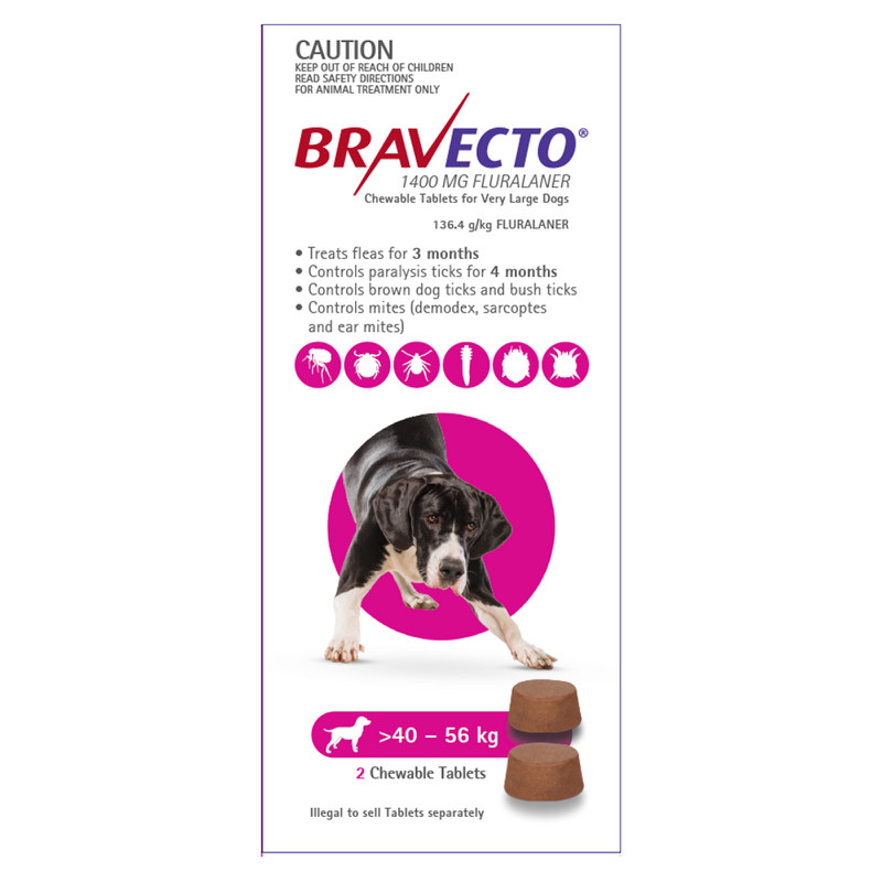 Bravecto Cho Cún 40-56kg - Phòng Ve Rận Bọ Chét Ghẻ Demodex Trên Chó Lẻ