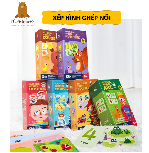 Xếp hình ghép nối kiêm thẻ Flash card tiếng Anh 6 chủ đề hỗ trợ nhận thức cho bé từ 1.5+