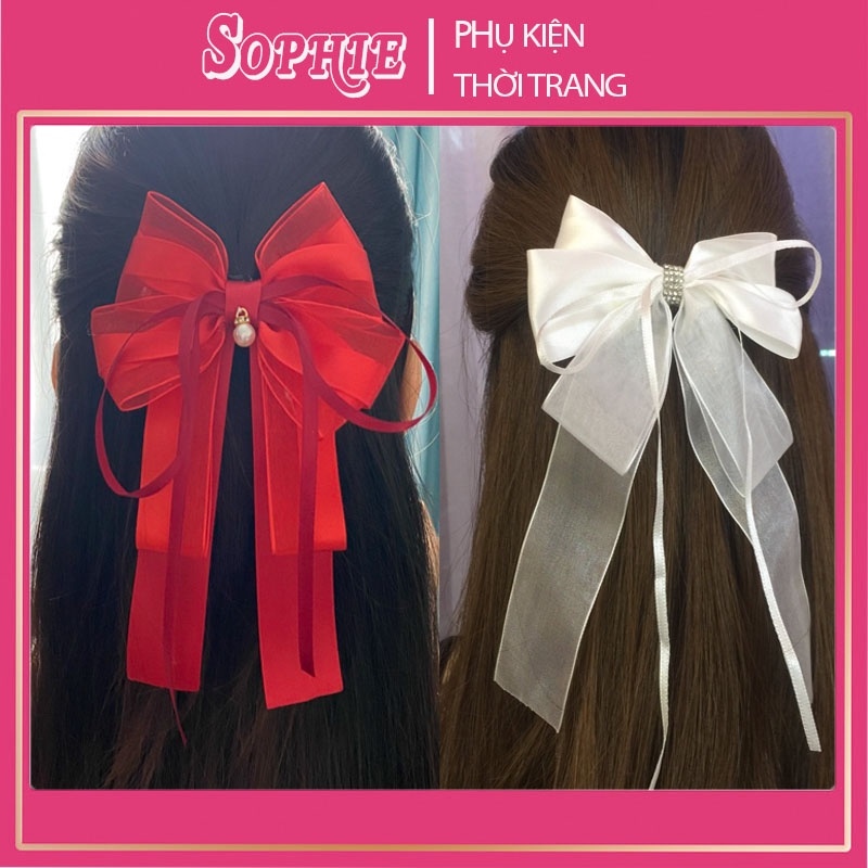 Kẹp tóc♞№ Kẹp nơ 🌺SOPHIE🌺 Kẹp tóc nơ ruy băng tua rua nữ tính nơ thiết kế xinh xắn