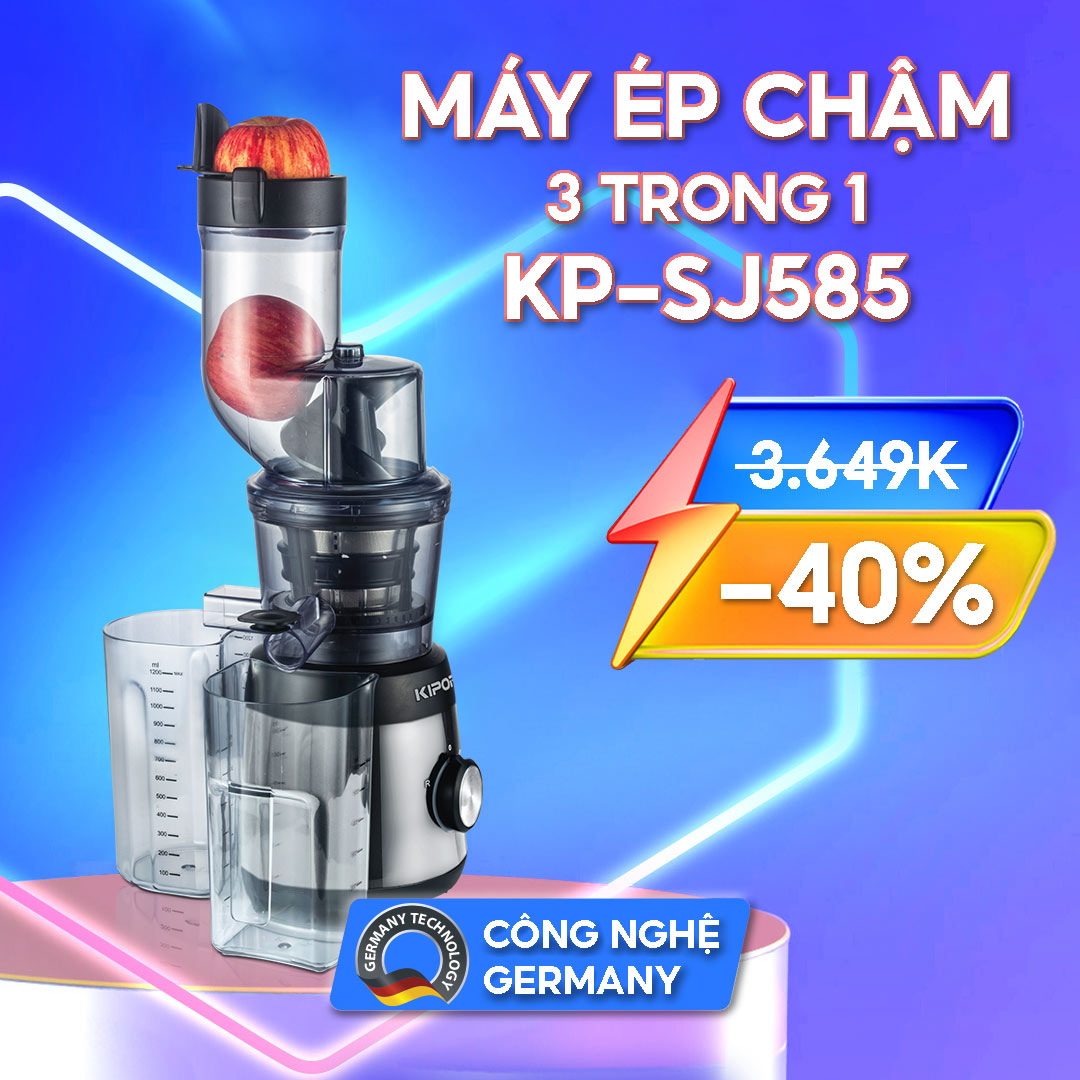 Máy ép chậm hoa quả 3 trong 1 KIPOR KP-SJ585 Ép đa năng Vắt cam Ép trái cây nguyên quả Làm kem Bảo hành chính hãng 12 tháng tại nhà