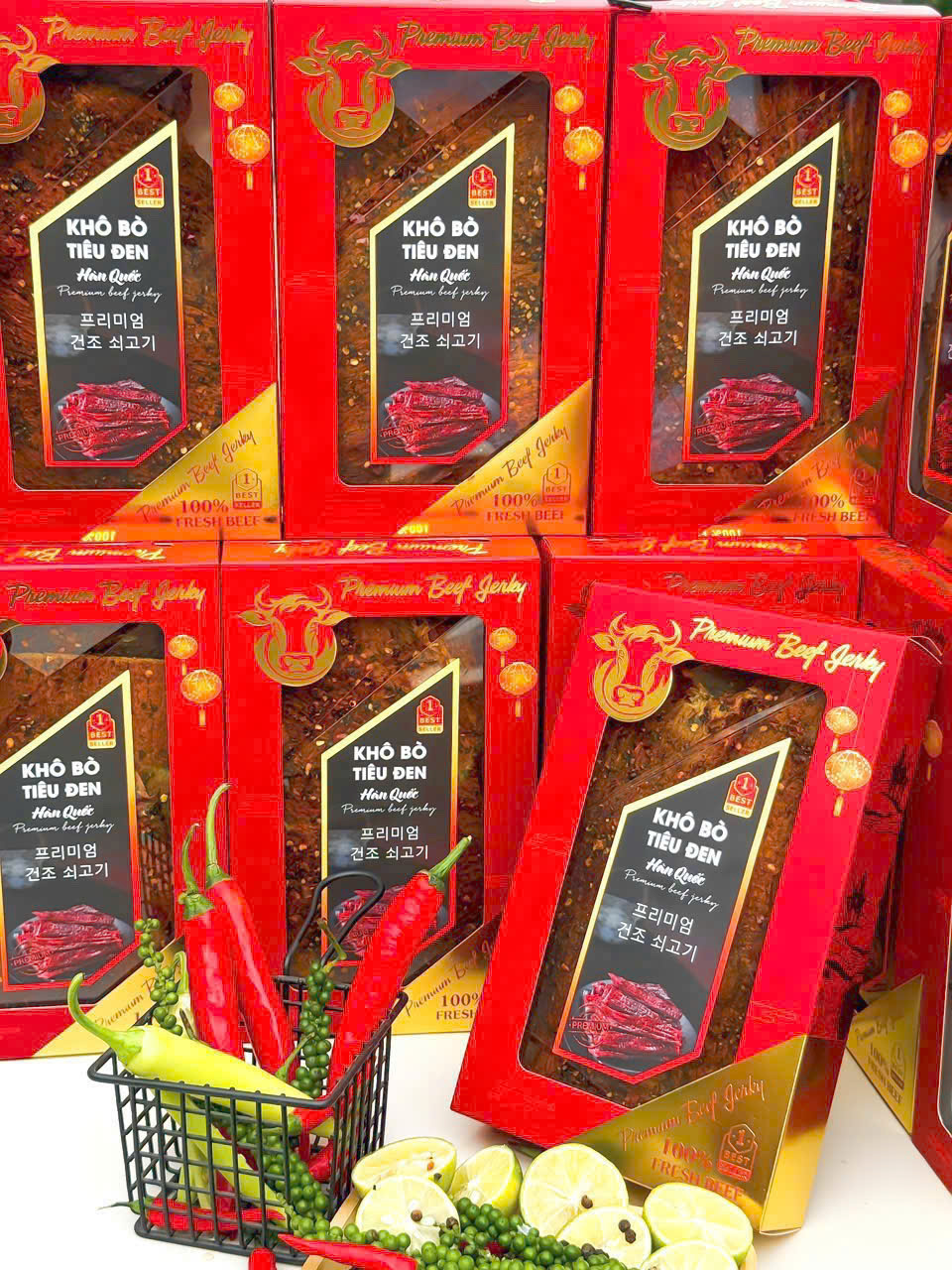 (TẾT 20240) Khô Bò Tiêu Đen Hàn Quốc Hộp 500GR Thơm Ngon Chuẩn Vị Thịt Bò Tươi 100% Không Phẩm Màu Không Chất Bảo Quản