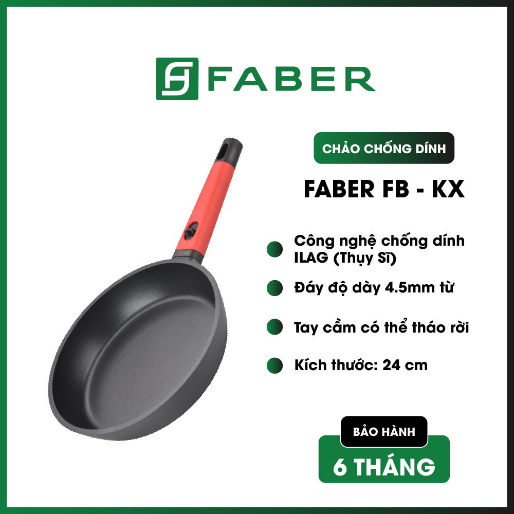 Faber - chảo chống dính faber fb-kx - đáy từ, dày 4,5mm, tay cầm có thể tháo rời, 24cm