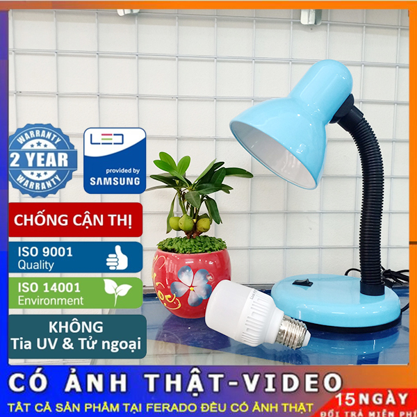 Đèn học để bàn học sinh CHỐNG CẬN THỊ màu xanh dương nhỏ gọn + KÈM BÓNG