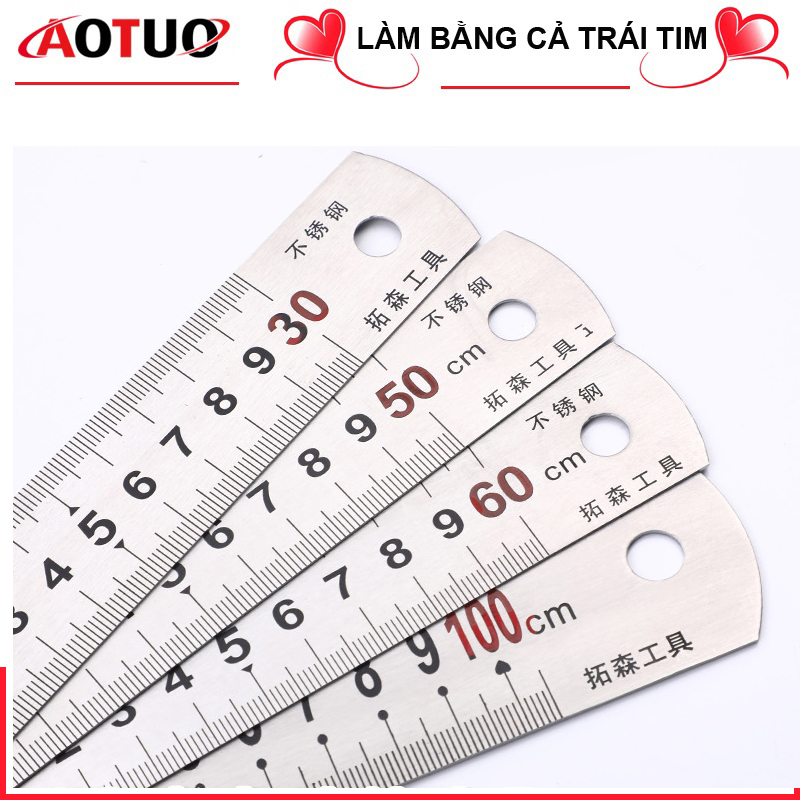 AOTUO Thước thép 2 mặt, thước lá thép hai mặt 30cm