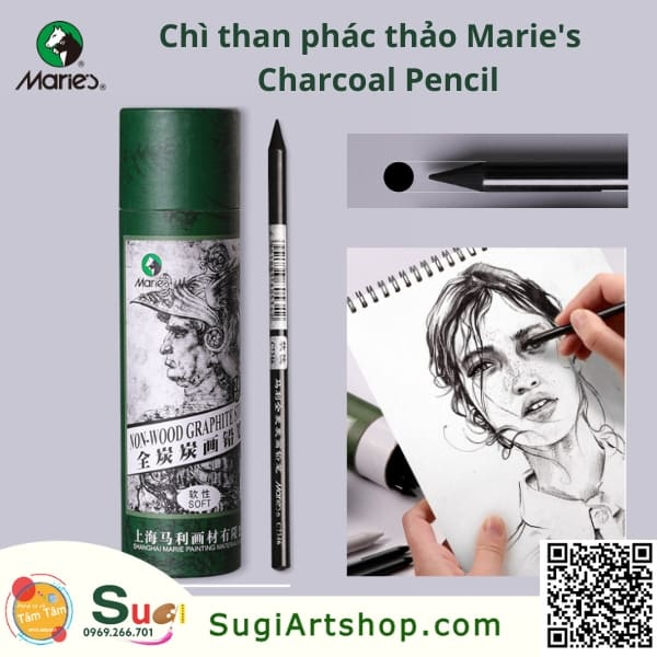 Bút chì than đặc nguyên cây marie's charcoal - c7344 / c7346