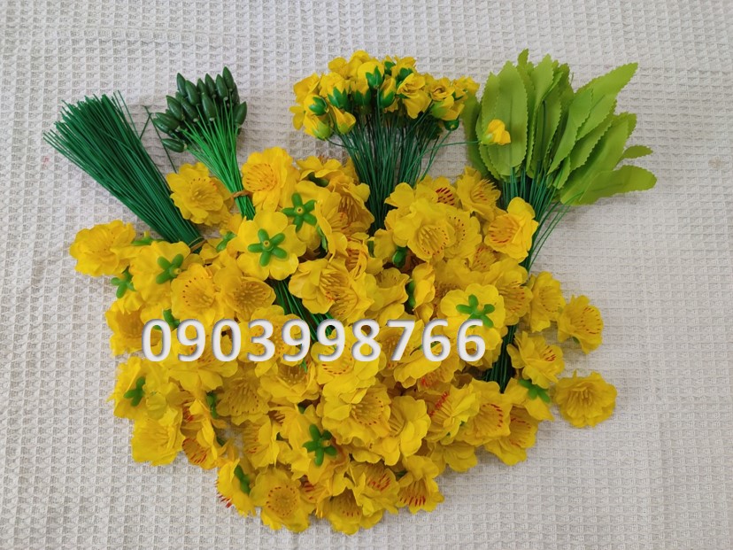 Hoa mai hoa đào rời & chùm sét 0.5 - 1kg gồm kẽm nụ lá- Hoa giả trang trí Tết