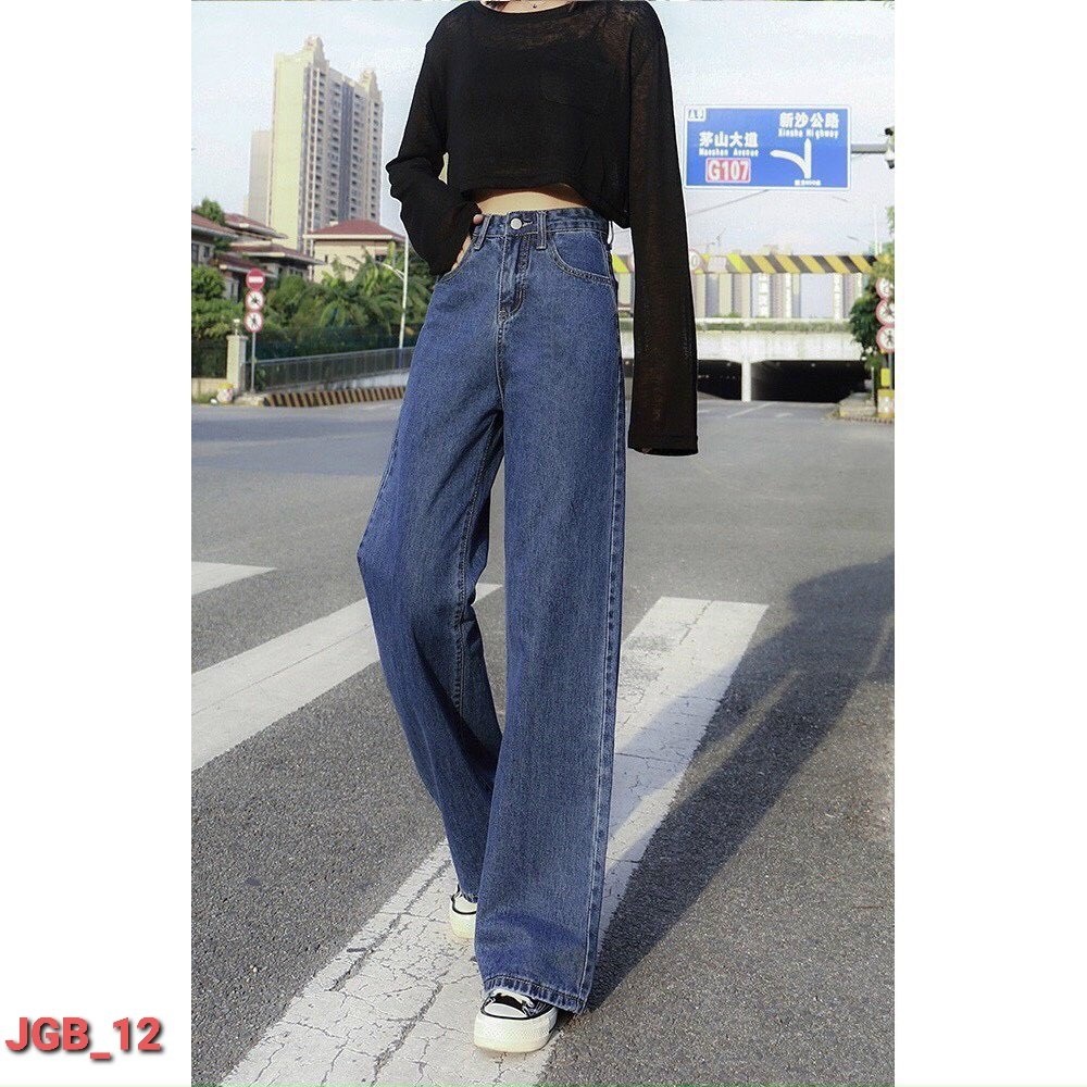 【nóng】 Quần Jeans Ống Suông Rộng Nữ Kanimi - Quần jeans nữ lưng cao dáng suông phong cách Ulzzang