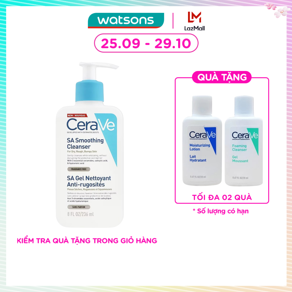 [MUA LÀ CÓ QUÀ] Sữa Rửa Mặt CeraVe SA Smoothing Cleanser Làm Sạch Dịu Nhẹ 236ml