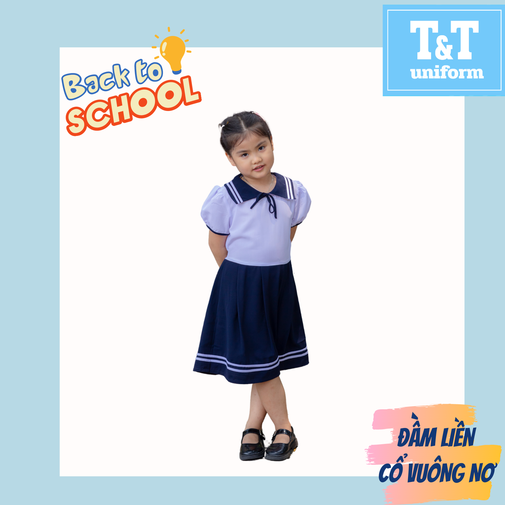 ĐẦM LIỀN CỔ VUÔNG NƠ ĐỒNG PHỤC HỌC SINH CẤP 1 T&T HÀNG LOẠI 1 THẤM HÚT MỒ HÔI TỐT MẶC RẤT MÁT