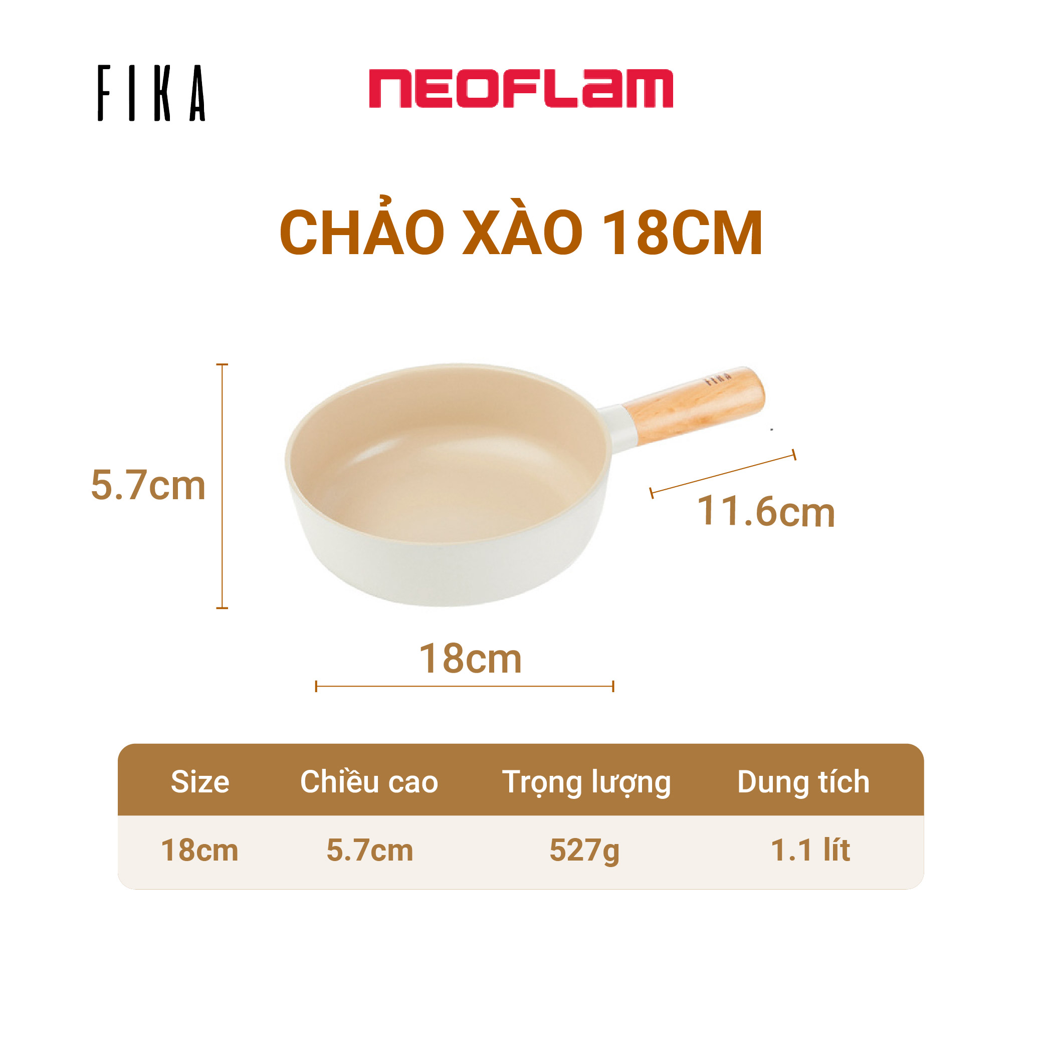 Chảo xào Neoflam Fika 18cm. Made in Korea. Hàng có sẵn, giao ngay