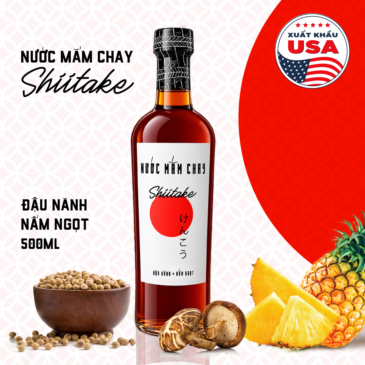 Nước mắm chay cao cấp Shiitake nấm ngọt, đậu nành, thơm dứa Làng Chài Xưa