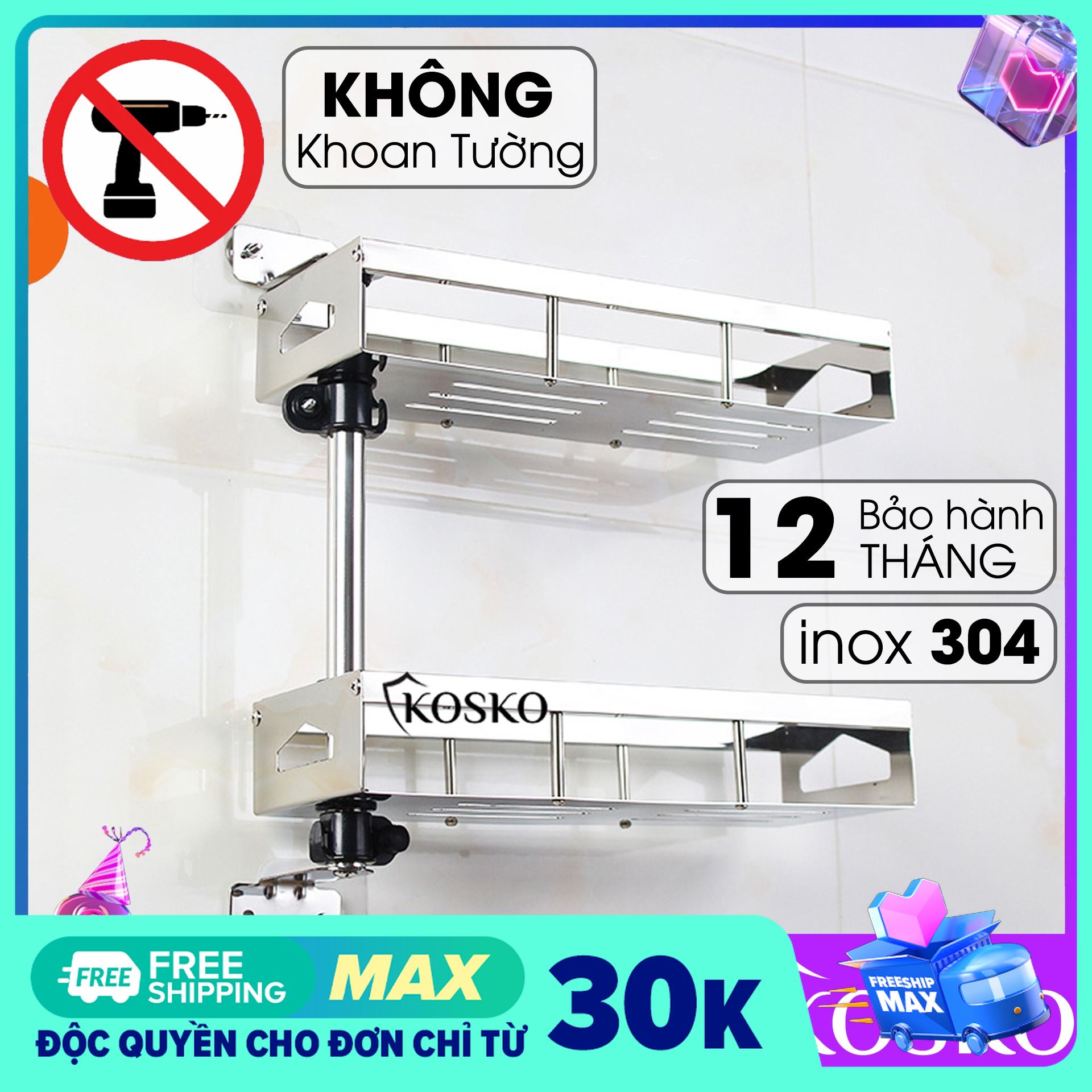 Kệ để đồ, Kệ gia vị, Kệ thông minh, Kệ inox xoay 2 tầng (inox 304, bảo hành 2 năm)