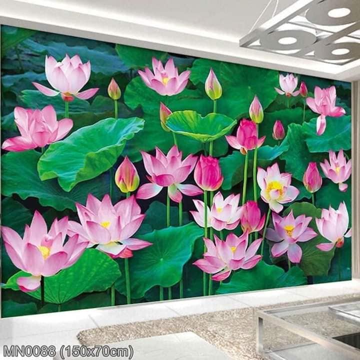 [Tặng kéo] Tranh thêu kín phong cảnh Đầm Sen MN0088 (150x70cm) - tranh chưa thêu