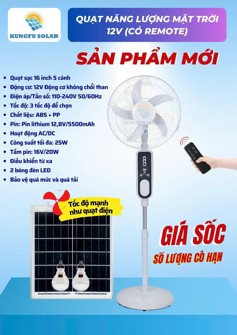Quạt năng lượng mặt trời-kungfu-eu solar-25w, quạt năng lượng mặt trời eu solar-25w , quạt tích điện năng lương mặt trời.