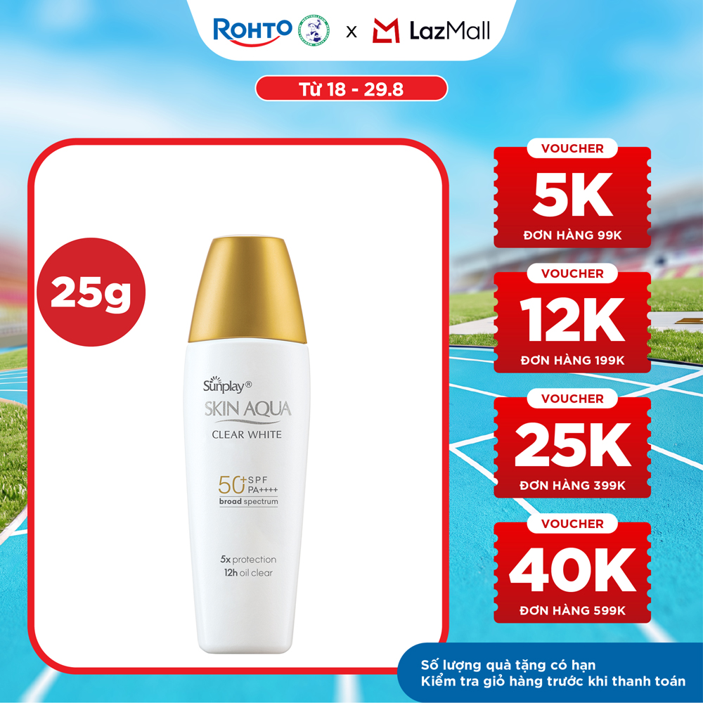 Kem chống nắng Skin Aqua dưỡng trắng, kiểm dầu, dùng hàng ngày dạng sữa Sunplay Skin Aqua Clear White Eco Việt Nam SPF50, PA++++ 25g