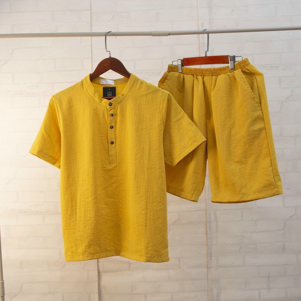 Bộ đũi hè nam, set quần áo nam đũi cổ tàu vải mềm mại