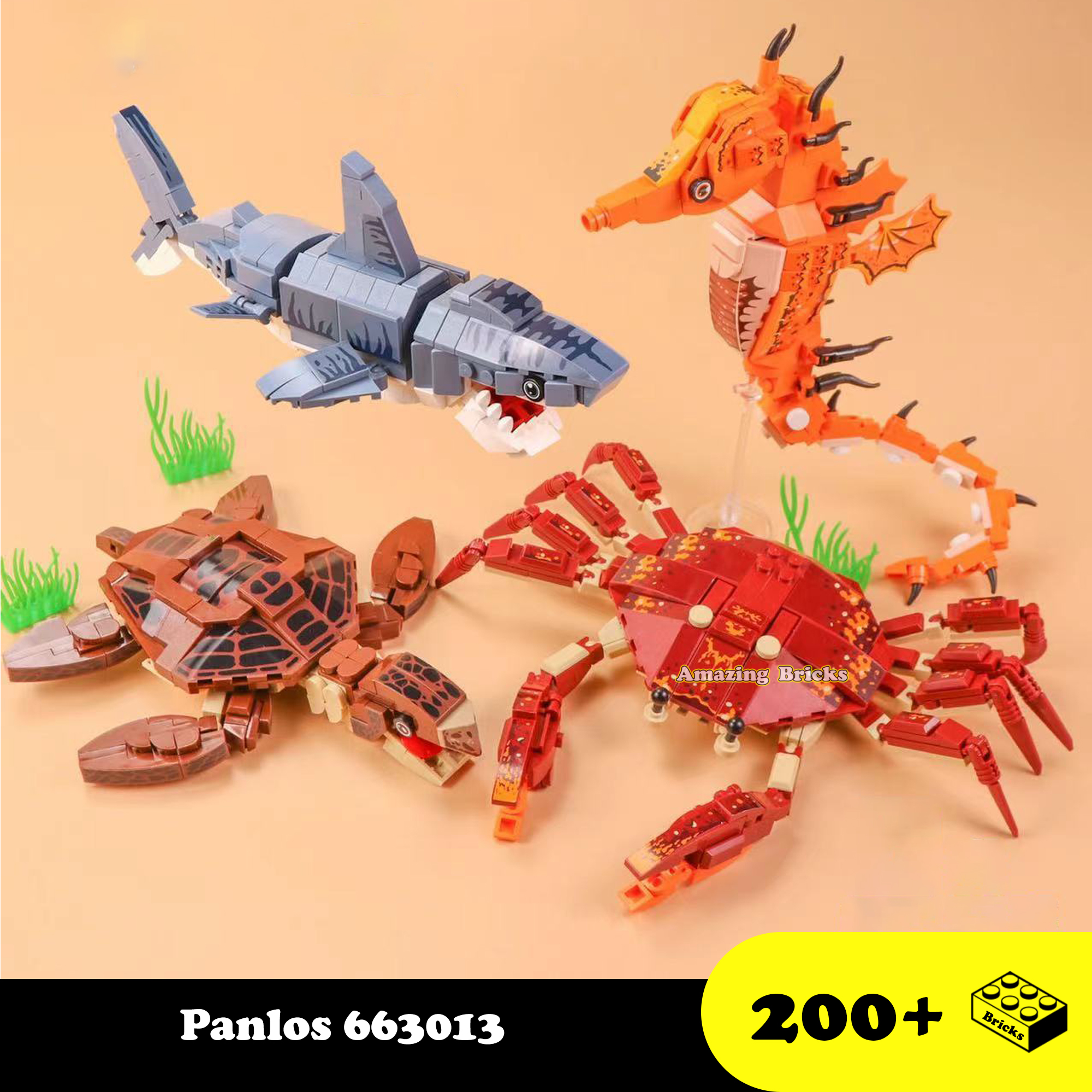Đồ chơi Lắp ráp Bộ 4 hộp động vật biển, Panlos 663013-21 Sea Fish