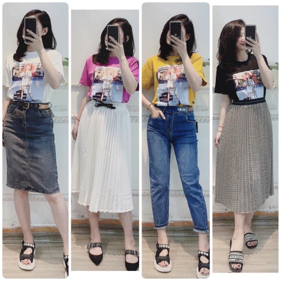 Áo thun nữ cộc tay MOCHINO mới in pet 3D phông xuông vải cotton co giãn thoáng mát