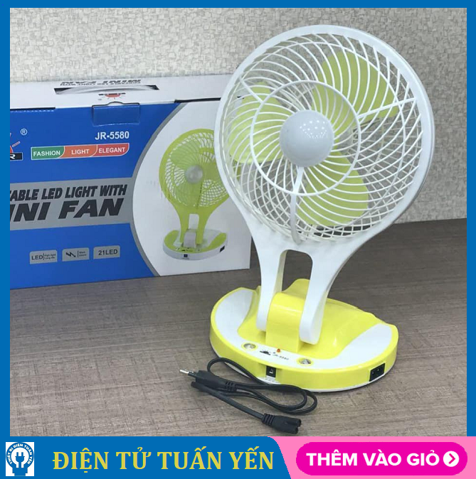 Quạt sạc tích điện 5580 tích hợp đèn led, gấp gọn tiện lợi