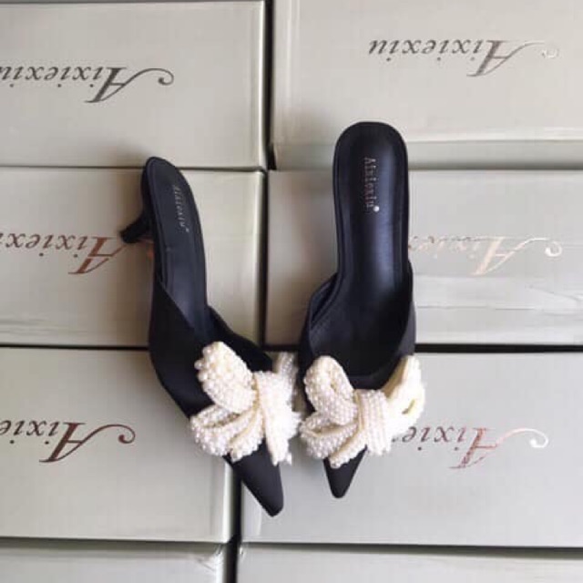 [HCM]Guốc sục nơ ngọc sang chảnh 5p[CG-0459]