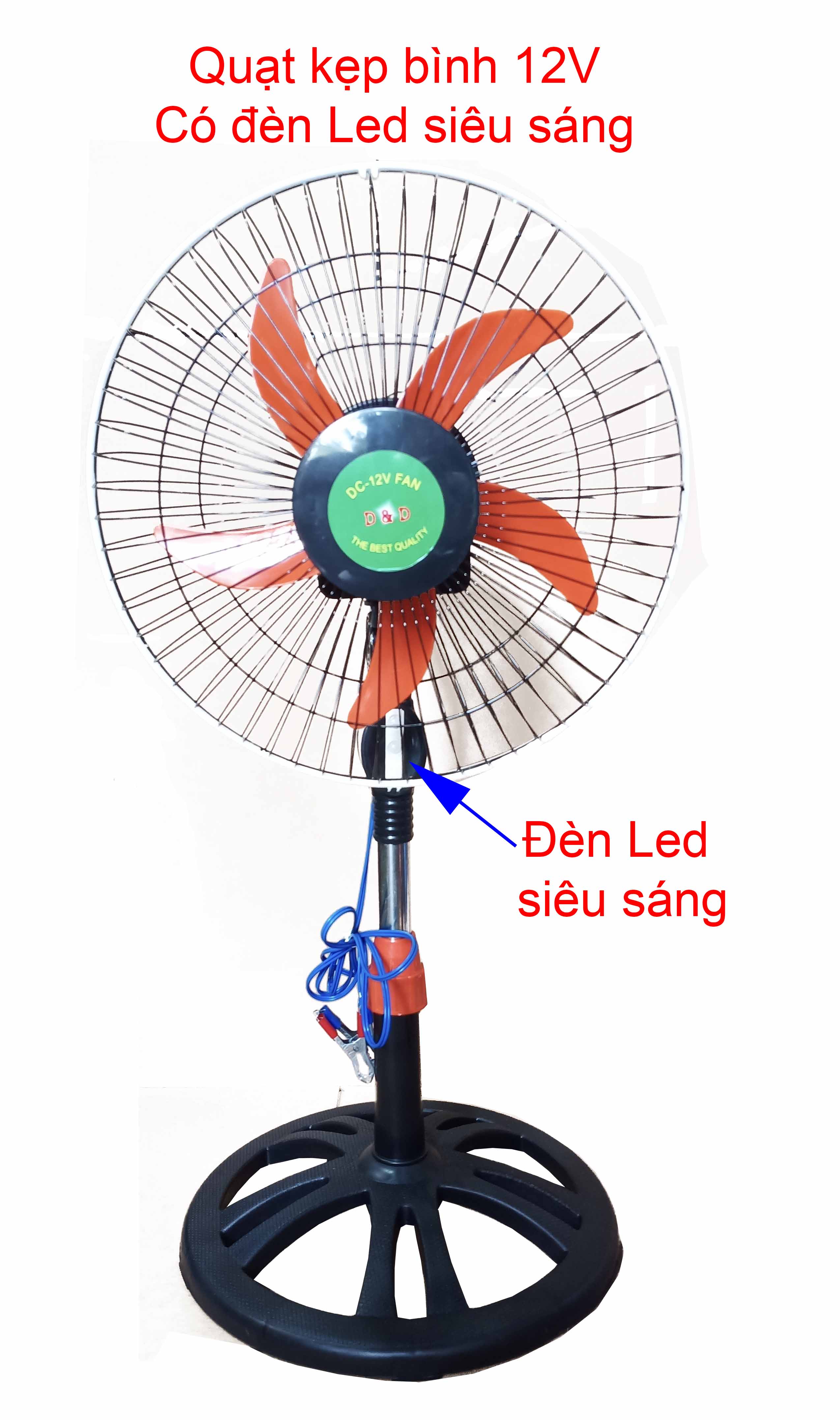 Quạt Kẹp Bình 12V, Có Đèn Led Siêu Sáng, Loại CN B3.