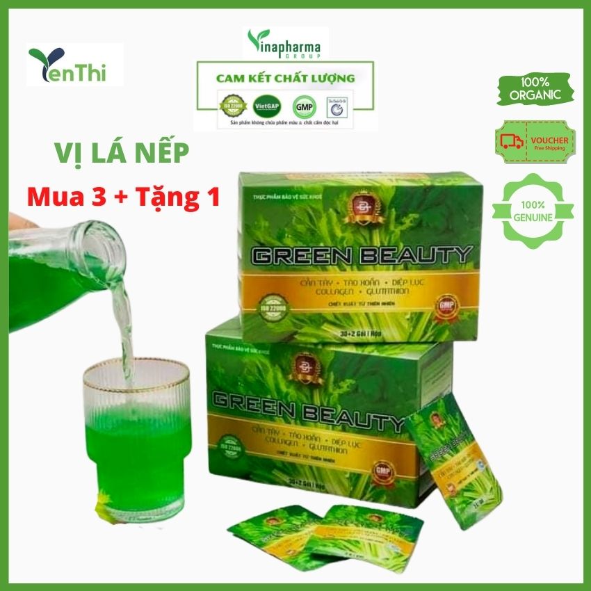 Cần tây GreenBeauty YT04 Vị Lá Nếp- YenThi - Tinh Chất Cần Tây GreenBeauty Thải Mỡ Nội Tạng - Tặng Kèm Bình Đựng Thuỷ Tinh - Mua 3 Hộp Tặng 1 Dầu Gội Đầu Thảo Dược