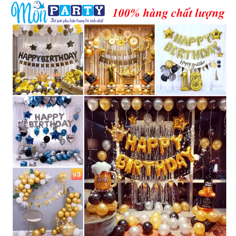 (ĐỦ PHỤ KIỆN) Set bóng bay sinh nhật cho người lớn đầy đủ phụ kiện, tone màu vàng gold đẹp như ảnh