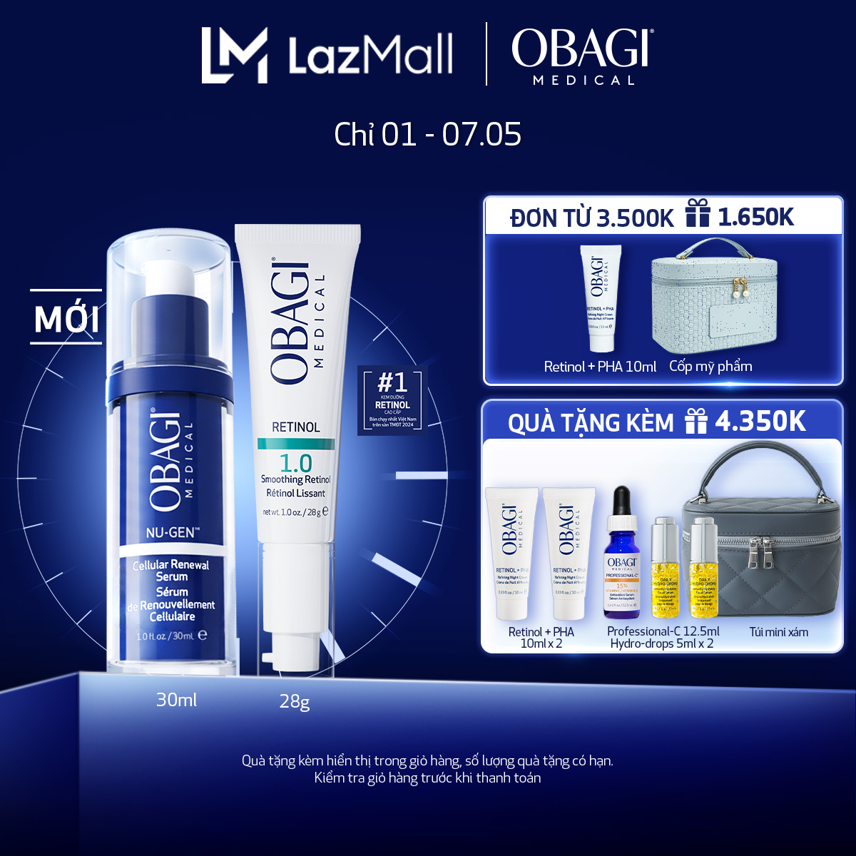 Combo Serum Trẻ Hóa Da Cấp Độ Tế Bào Obagi NU-GEN™ Cellular Renewal 30ml  Kem dưỡng ẩm, làm giảm nếp nhăn Medical Retinol 1.0