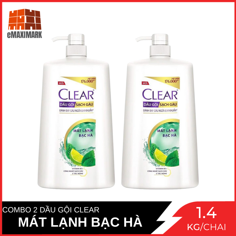 Combo 2 chai dầu gội clear bạc hà 1400g
