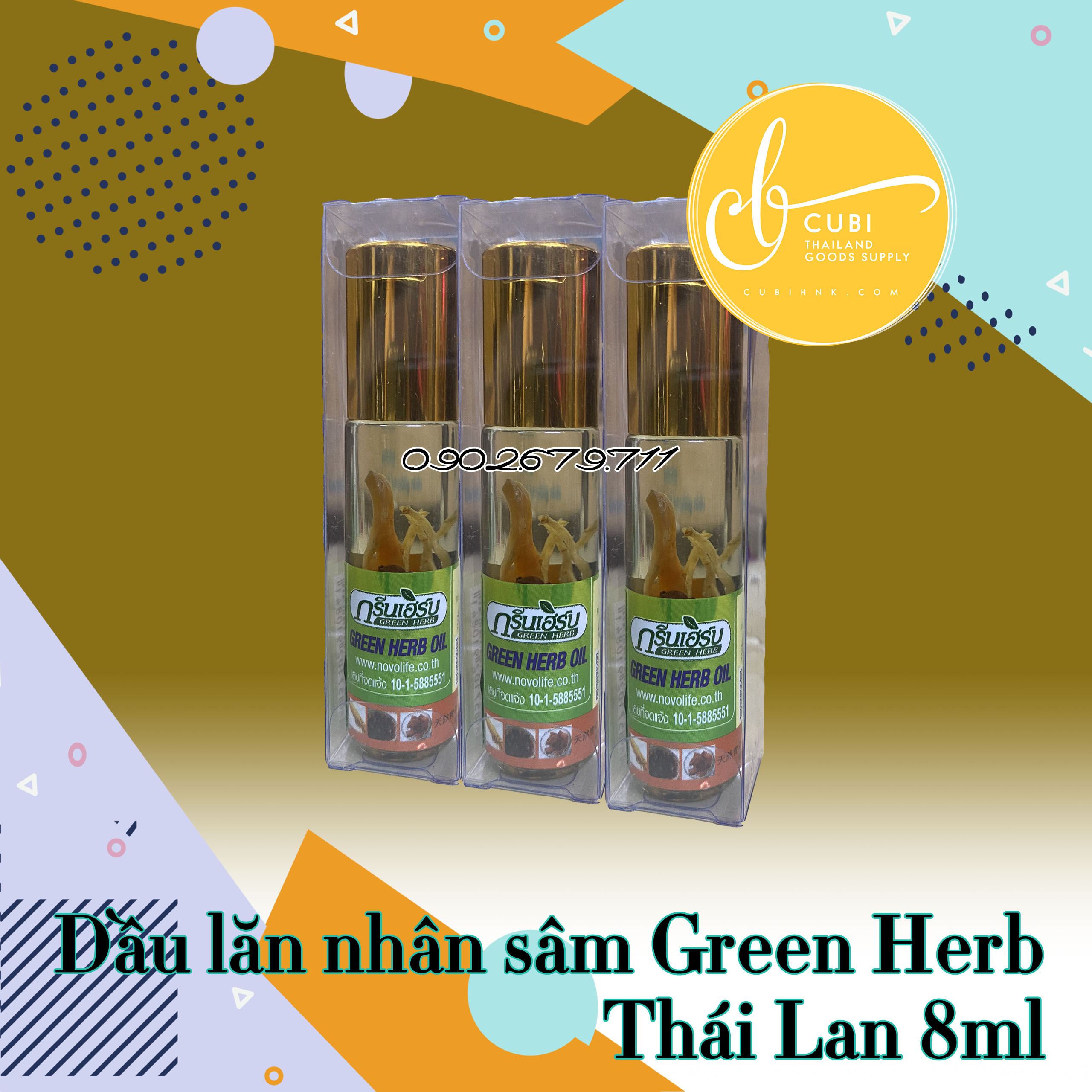 Combo 3 Chai Dầu Lăn Thảo Dược Green Herb Thái Lan