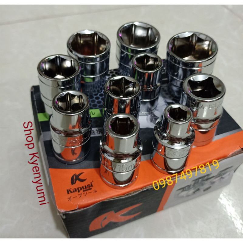 Combo 10 đầu tuýp 1/2 8 10 12 13 14 17 19 21 22 24 kapusi nhật cao cấp