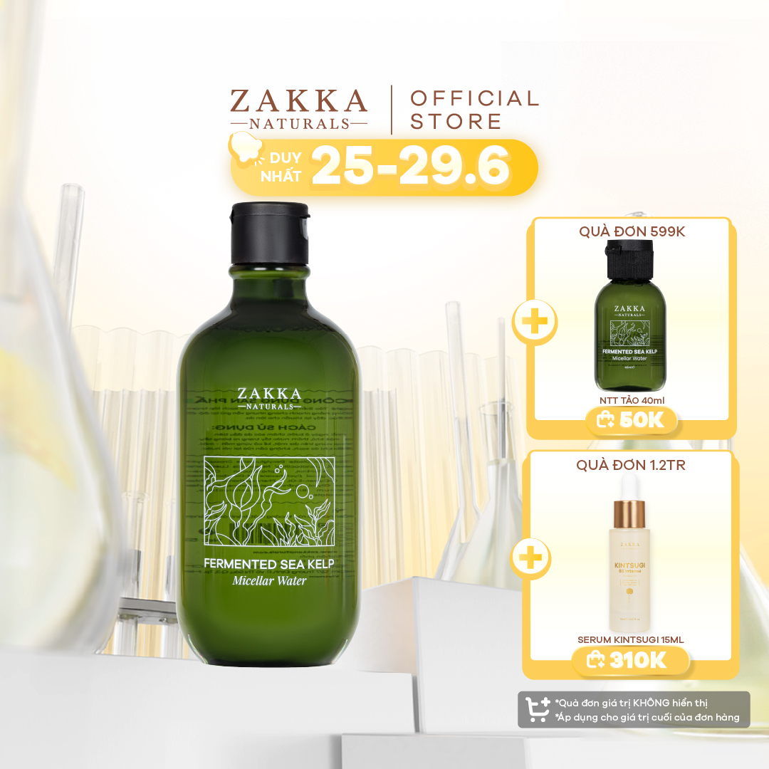 Nước Tẩy Trang Tảo Biển Zakka Naturals Làm Sạch Kép Siêu Tốc Fermented Sea Kelp Micellar Water 500ml