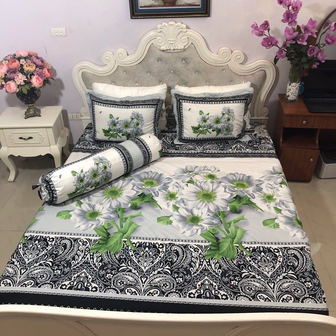 Bộ chăn ga vỏ gối 4 món - 4 món mẫu hoa đá 3d . 1 drap+ 1 chăn + 2 vỏ gối nằm + 1 vỏ gối ôm