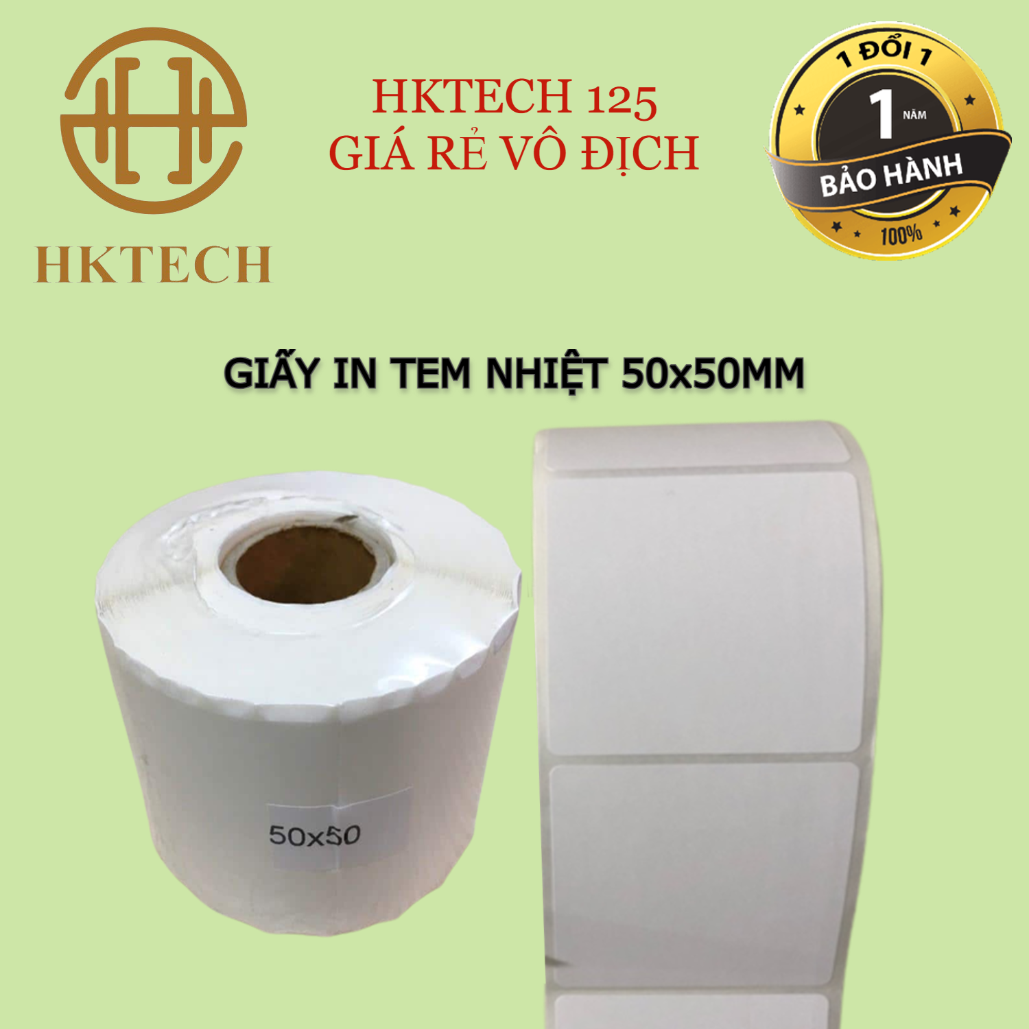 Giấy In Vận Đơn GHTK 50x50mm, Tem In Nhiệt 50x50 mm - Tem Vận Chuyển 5x5 cm, Giấy In Mã Vạch 50x50mm