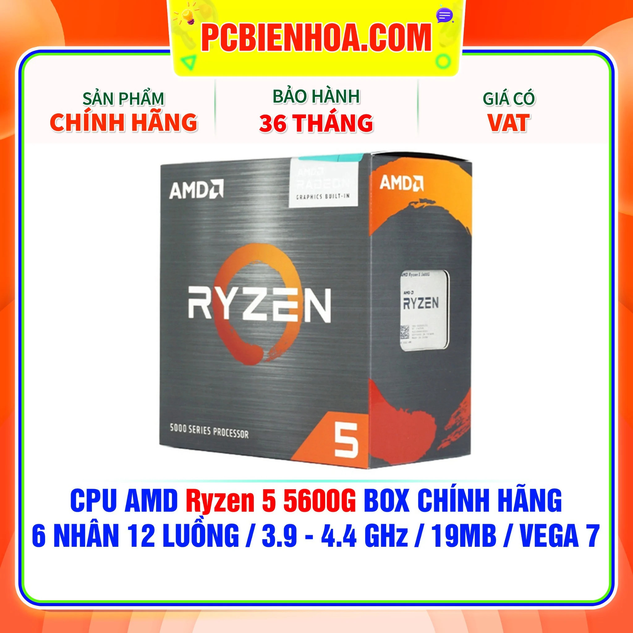 CPU AMD RYZEN 5 5600G- AM4 - Chính hãng mới 100% bảo hành 36 tháng